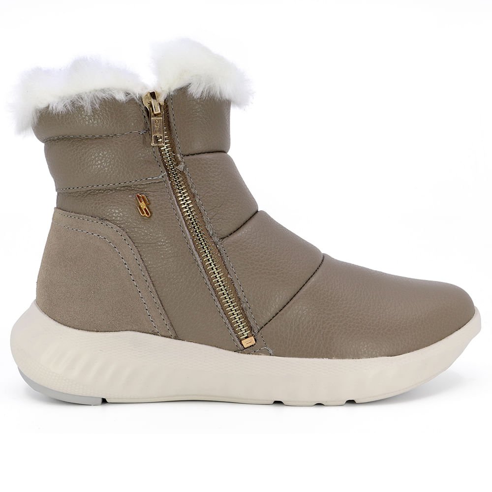 Tênis Botinha Cinza Couro Pêlo Zíper