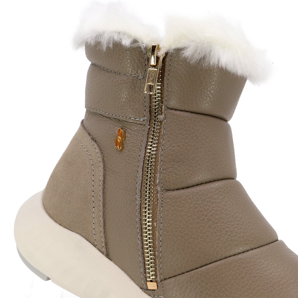 Tênis Botinha Cinza Couro Pêlo Zíper Cinza 4