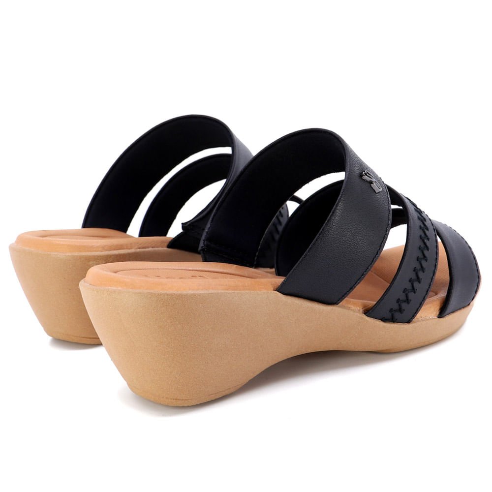 Tamanco Anabela Couro Preto Bordado Preto 3