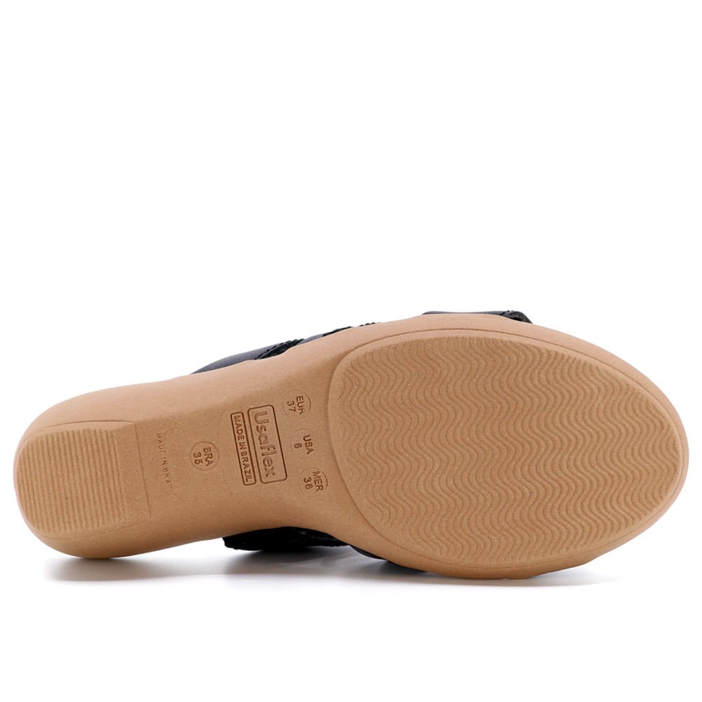 Tamanco Anabela Couro Preto Bordado Preto 4