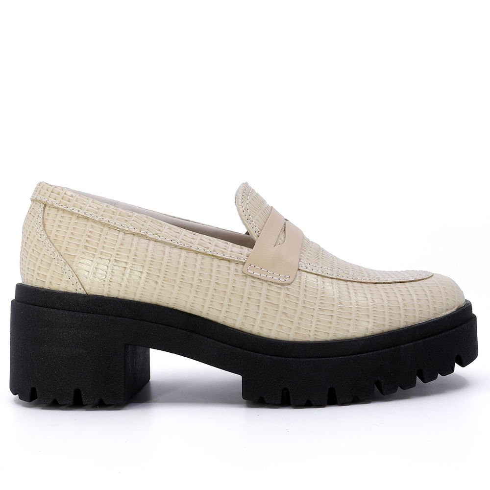 Loafer Bege Plataforma Couro Texturizado
