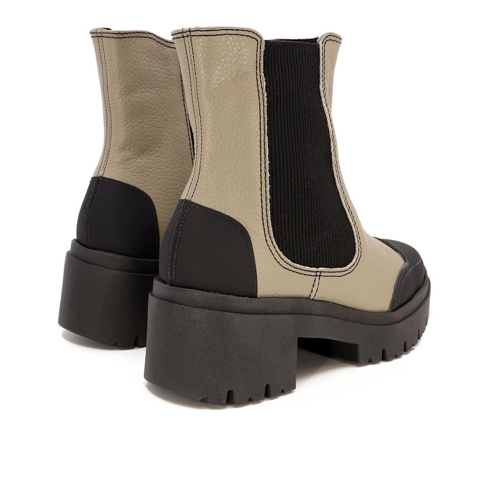 Bota Cinza Couro Salto Bloco Tratorado Elástico Bege 3