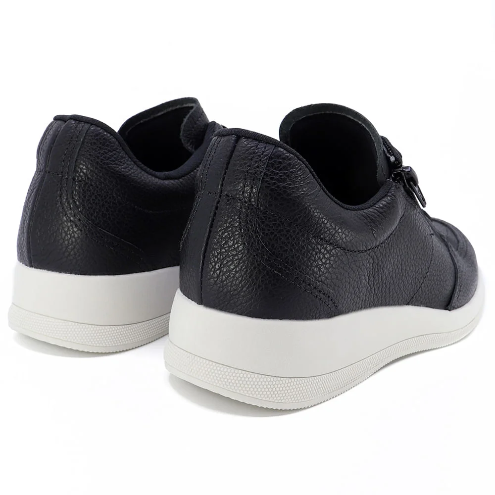 Tênis Casual Couro Preto Zíper Preto 3
