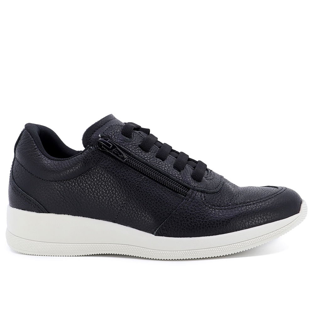 Tênis Casual Couro Preto Zíper Preto 1