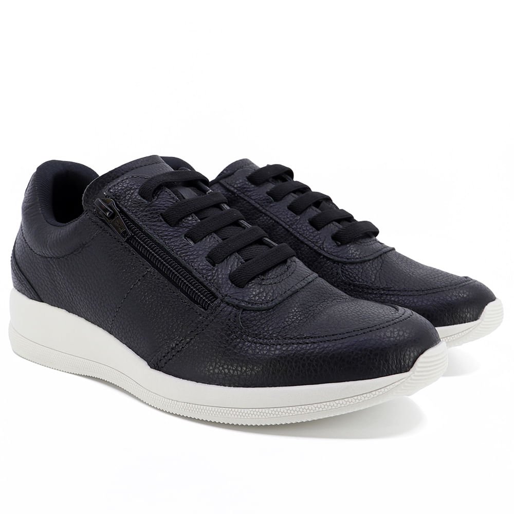 Tênis Casual Couro Preto Zíper Preto 2