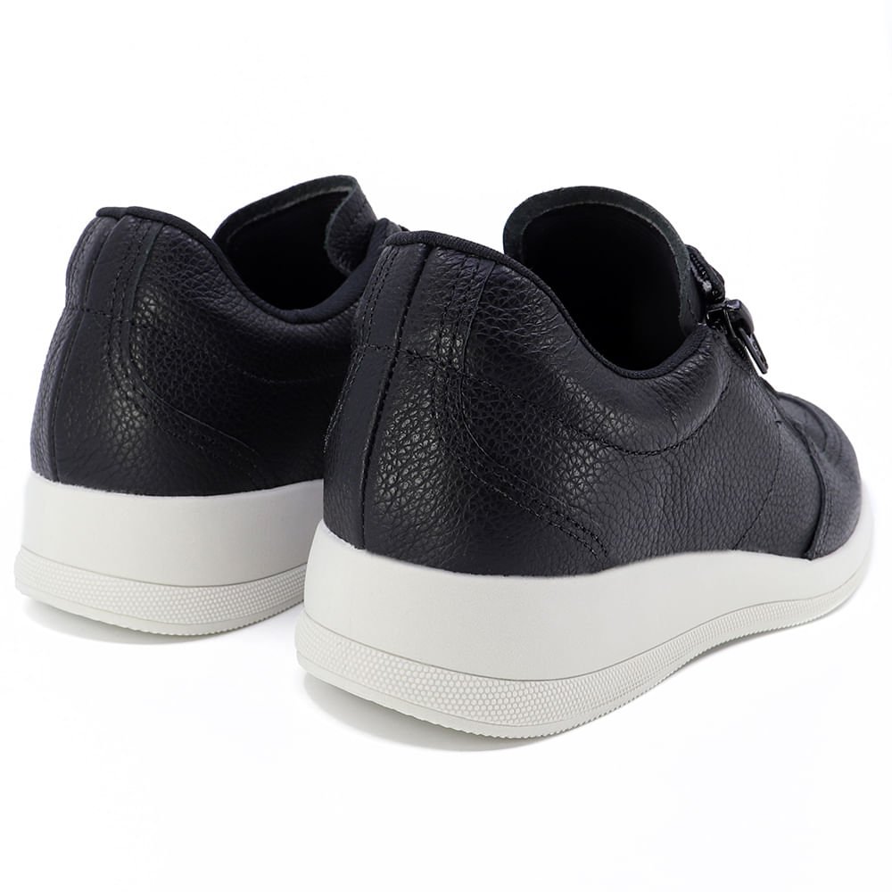 Tênis Casual Couro Preto Zíper Preto 3
