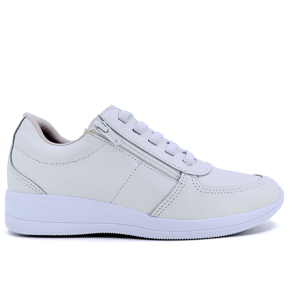 Tênis Usaflex Casual Couro Branco Zíper Feminino