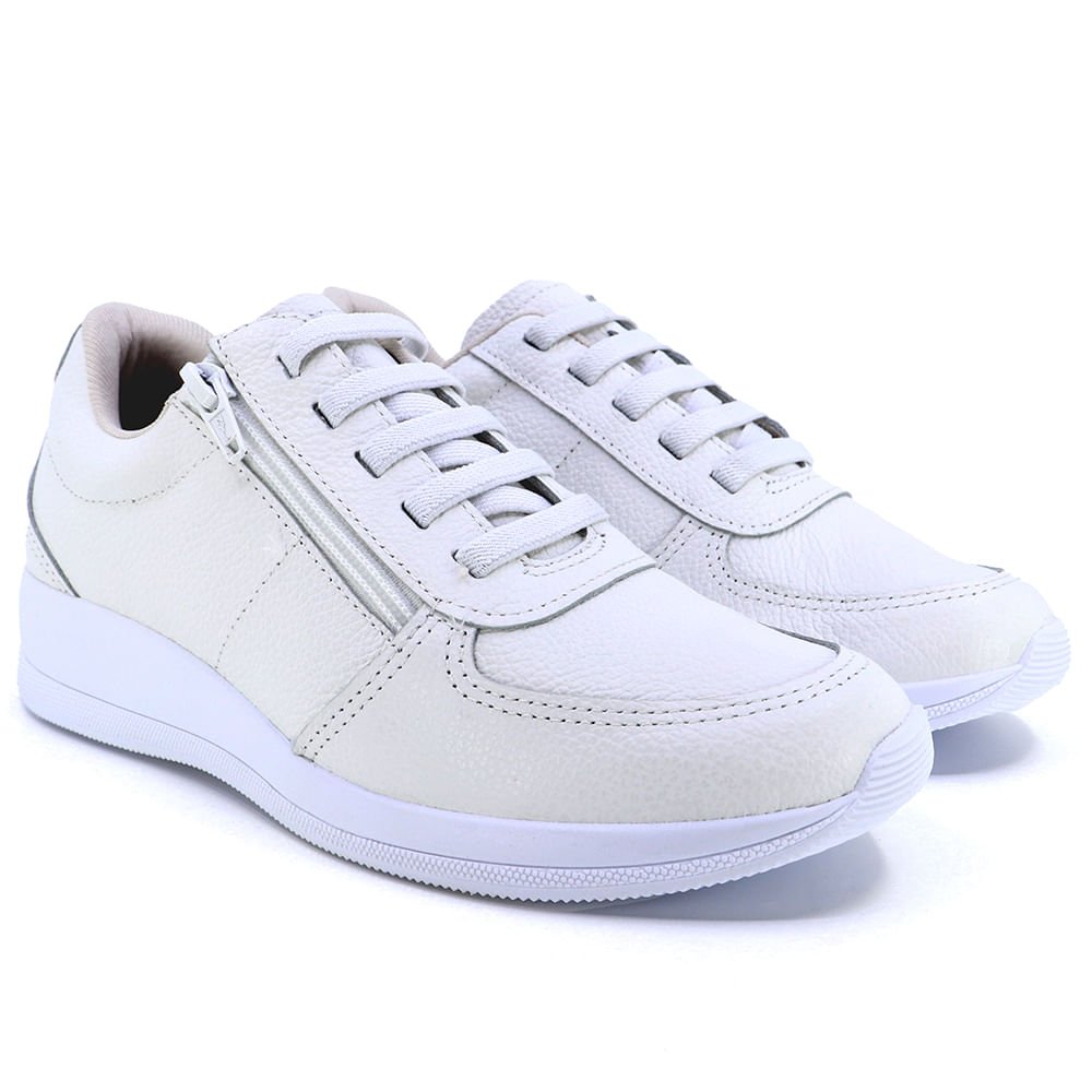 Tênis Usaflex Casual Couro Branco Zíper Feminino Branco 2