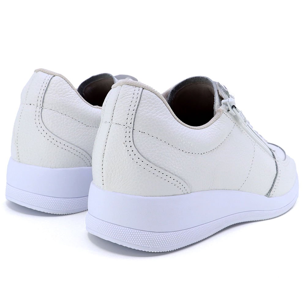 Tênis Usaflex Casual Couro Branco Zíper Feminino Branco 3
