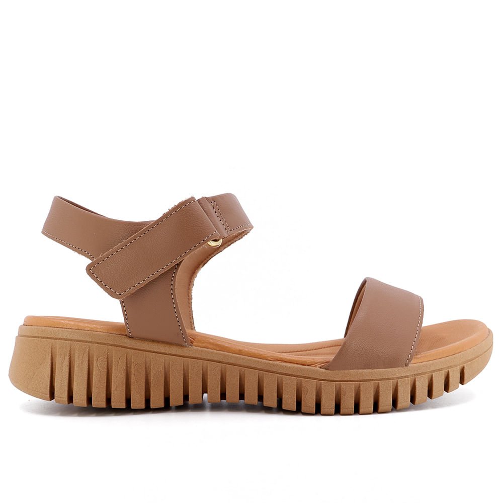 Sandália Plataforma Casual Couro Marrom