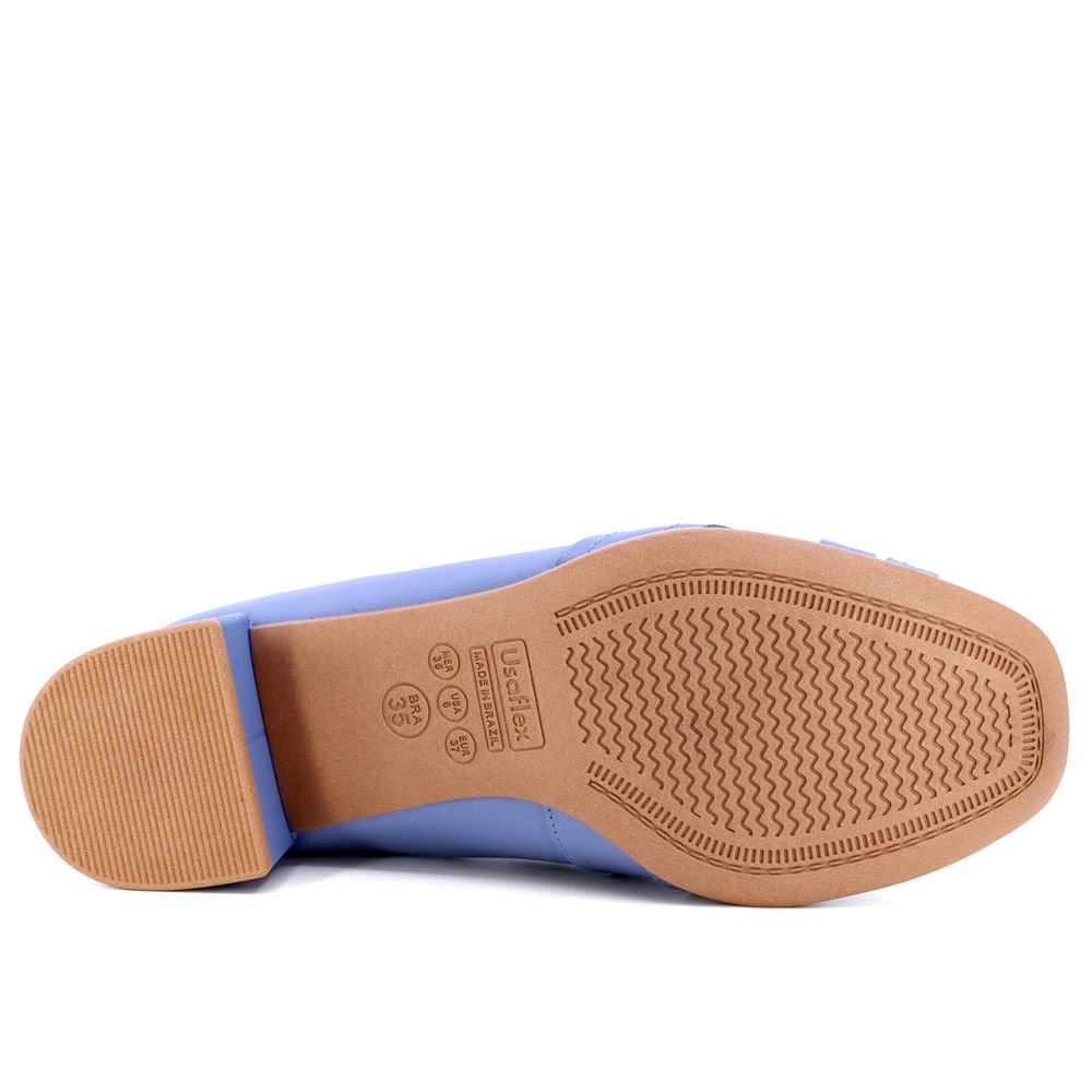 Scarpin Azul Retrô Salto Bloco Couro Tiras Detalhe Laser Azul 5