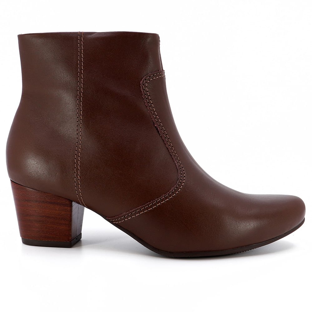 Bota Salto Bloco Marrom Chocolate Couro