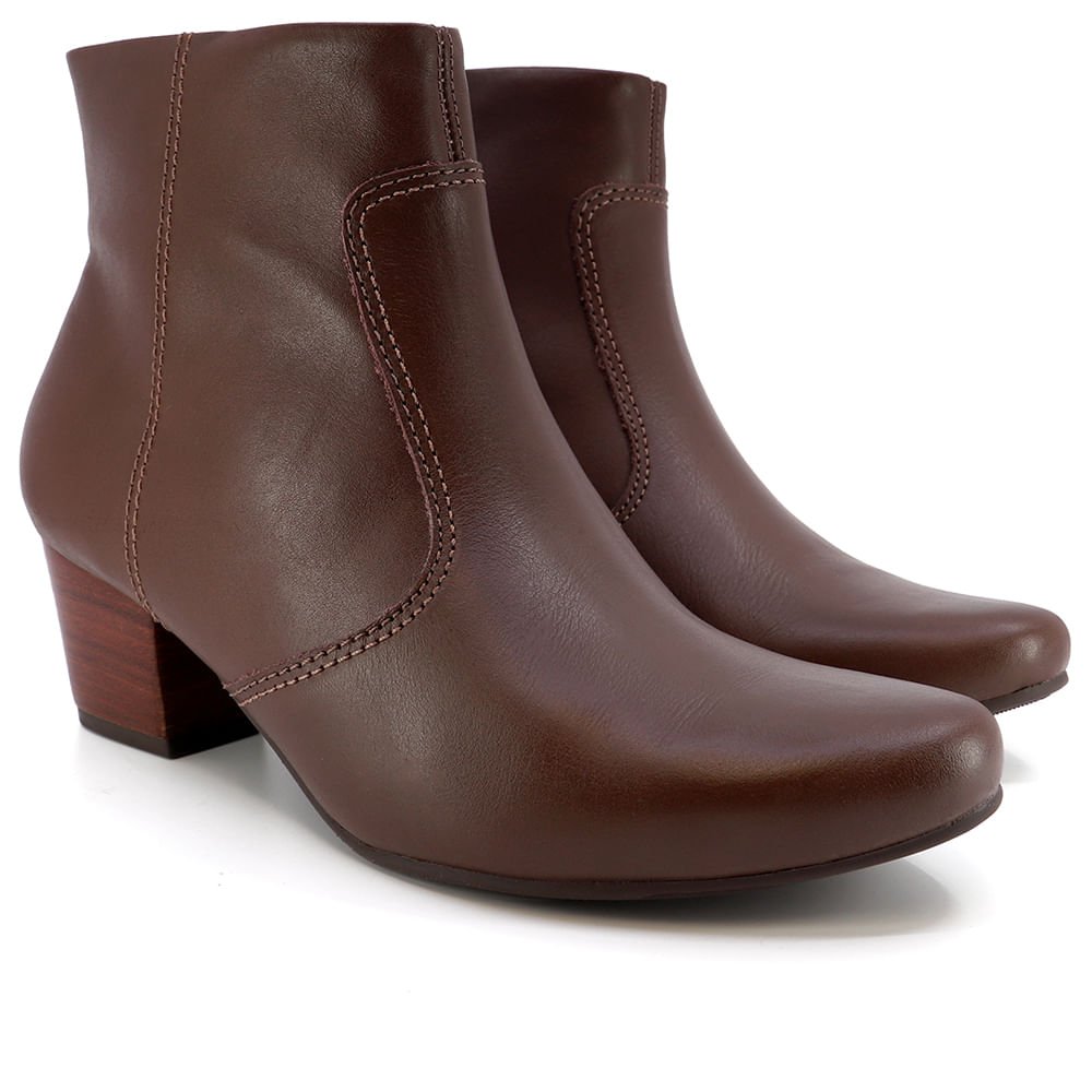 Bota Salto Bloco Marrom Chocolate Couro Marrom 2