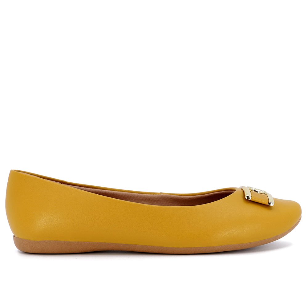 Sapatilha Amarela Couro Salto Rasteiro
