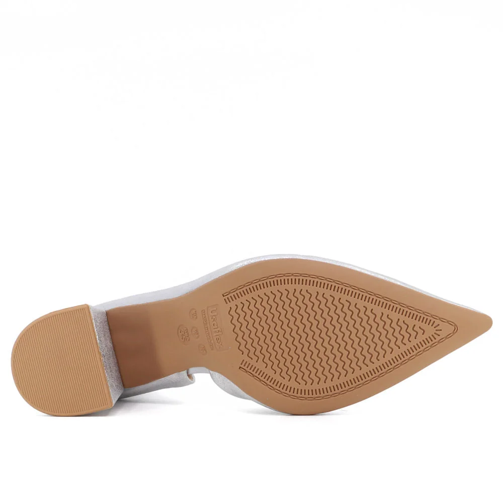 Scarpin Prata Salto Bloco Couro Recorte Interno Prata 5