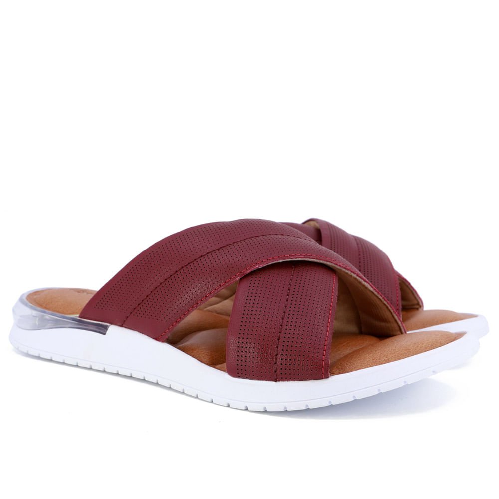 Tamanco Slide Couro Vermelho Tira Cruzada Vermelho 2