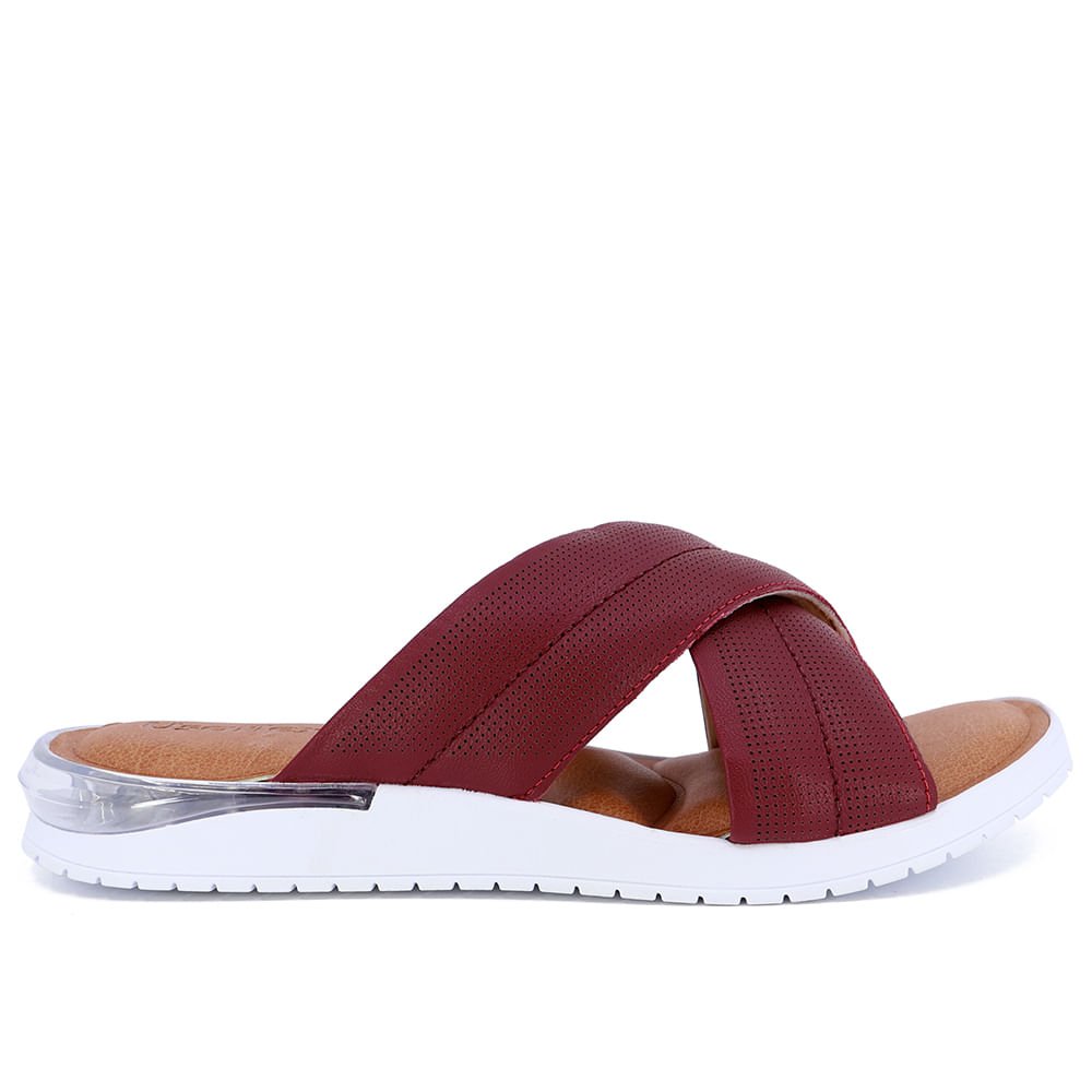 Tamanco Slide Couro Vermelho Tira Cruzada