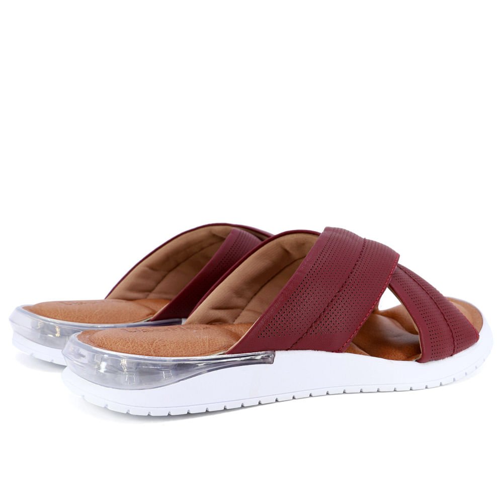 Tamanco Slide Couro Vermelho Tira Cruzada Vermelho 3