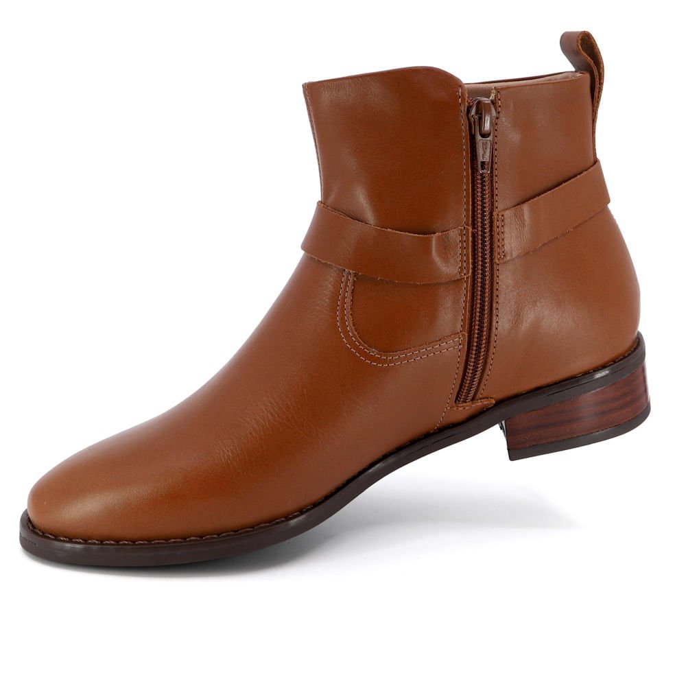 Bota Cano Baixo Marrom Couro Detalhe Fivela Marrom 4
