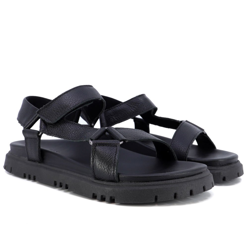 Sandália Plataforma Couro Preto Preto 2