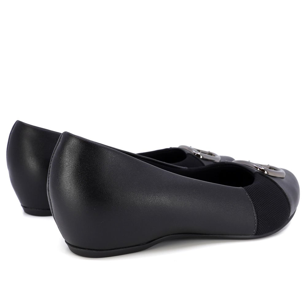 Sapatilha Salto Embutido Couro Preto Enfeite Preto 3