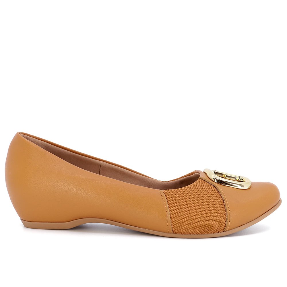 Sapatilha Salto Embutido Couro Marrom Tan Enfeite Marrom 1