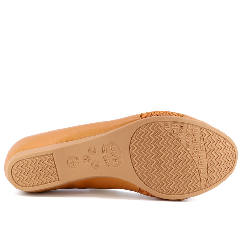 Sapatilha Salto Embutido Couro Marrom Tan Enfeite Marrom 4