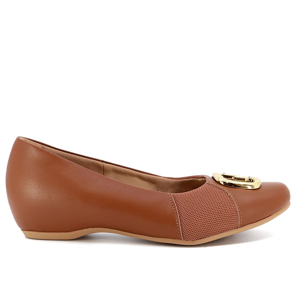 Sapatilha Salto Embutido Couro Marrom Enfeite Marrom 1