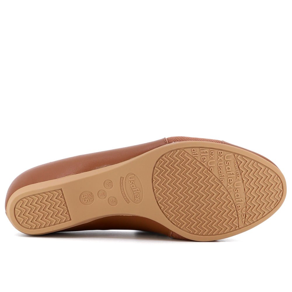 Sapatilha Salto Embutido Couro Marrom Enfeite Marrom 4