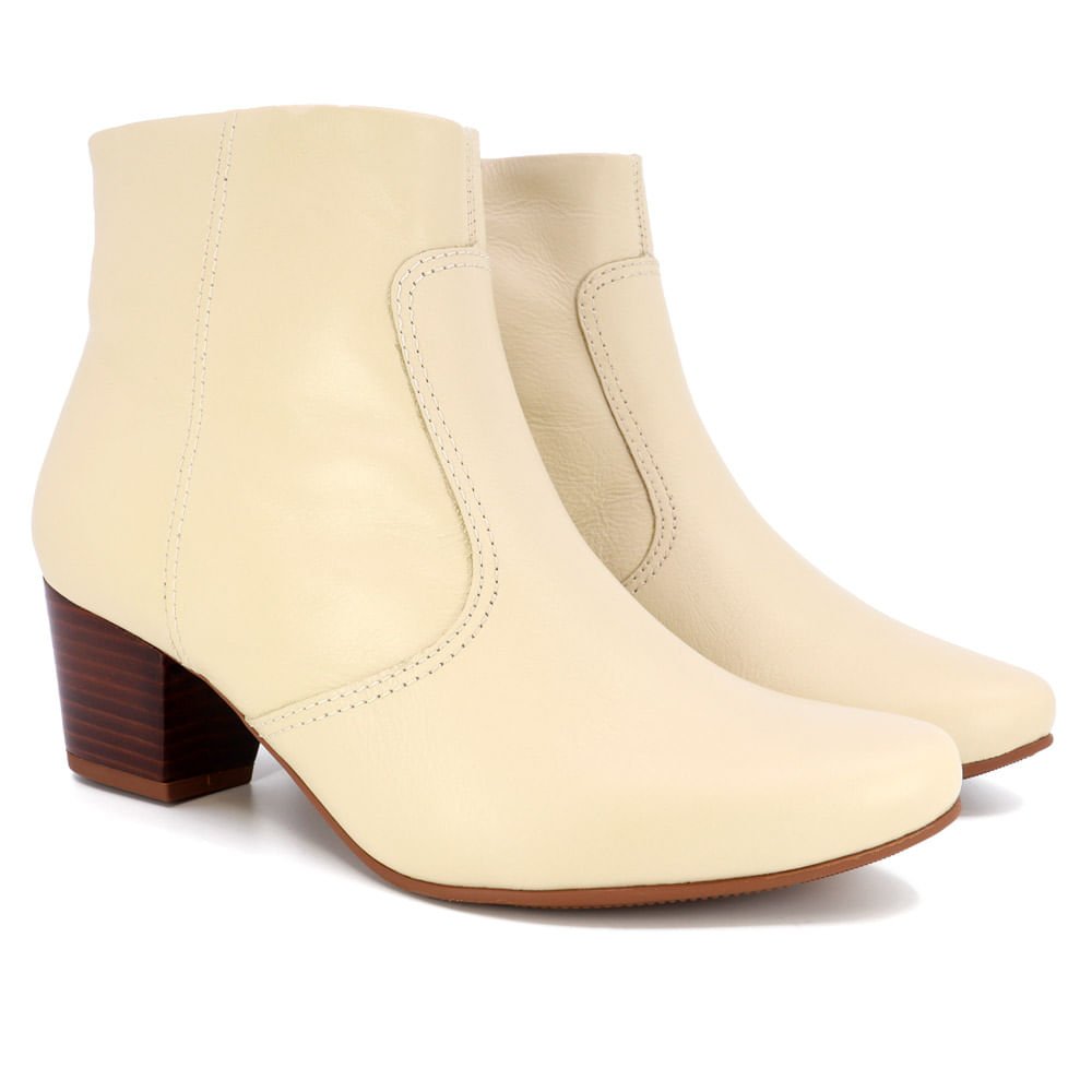 Bota Salto Bloco Bege Couro Bege 2
