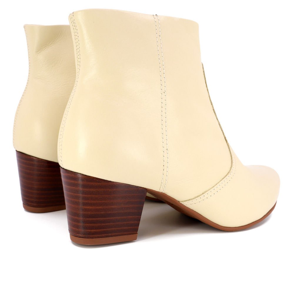 Bota Salto Bloco Bege Couro Bege 3