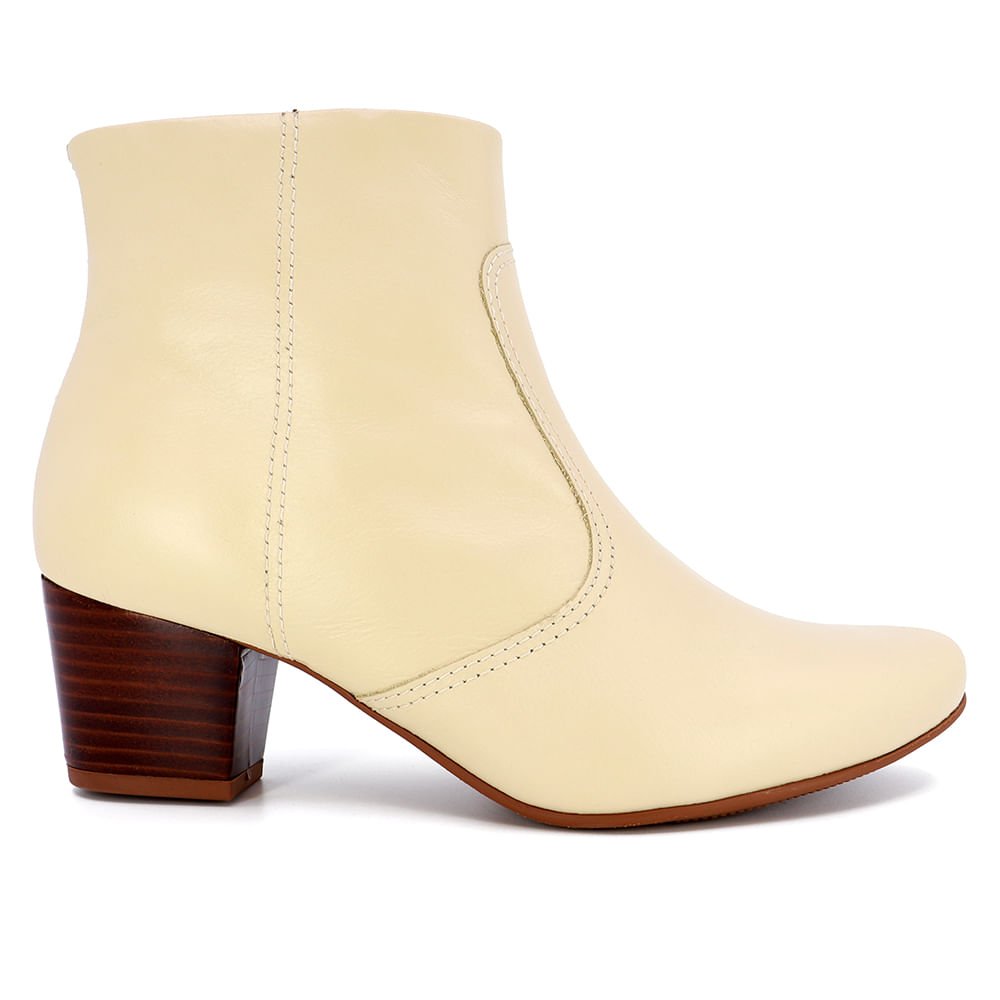 Bota Salto Bloco Bege Couro Bege 1
