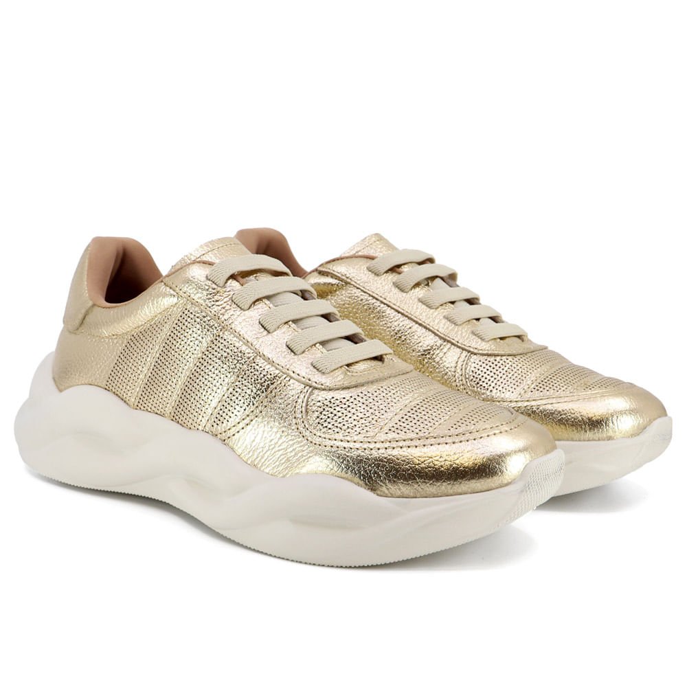 Tênis Casual Couro Dourado Laser Dourado 2