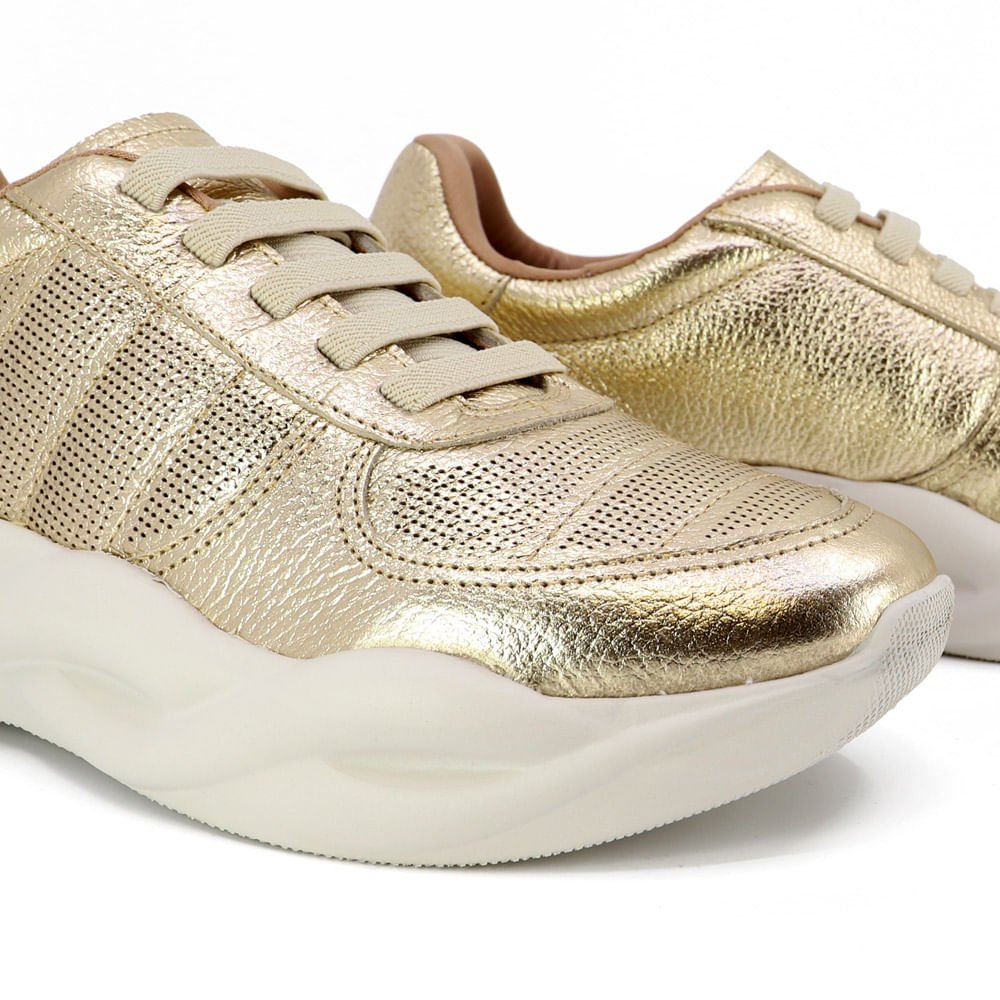 Tênis Casual Couro Dourado Laser Dourado 4