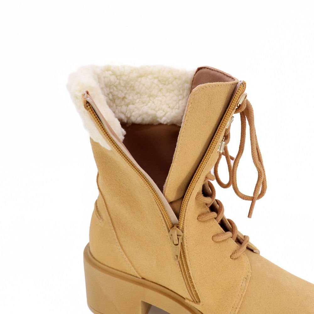 Bota Cano Médio Couro Marrom Detalhe Pelo Marrom 5