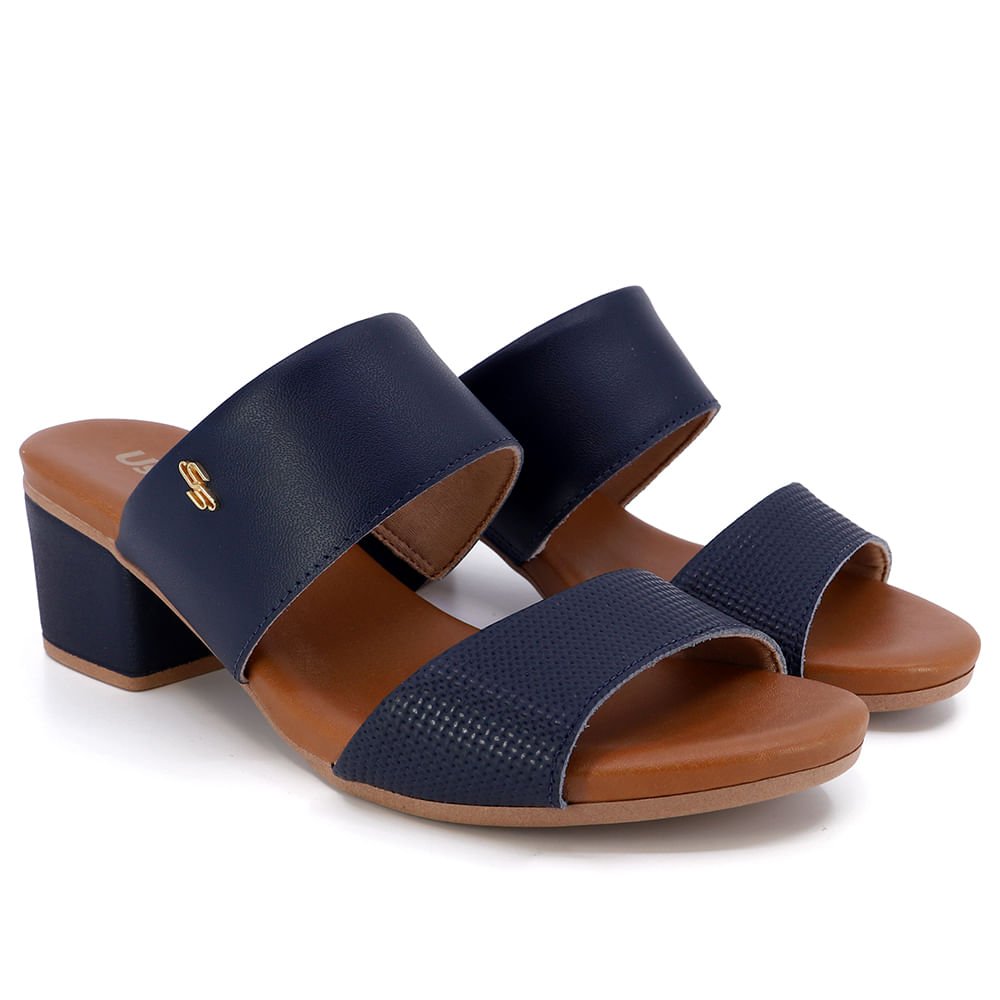 Tamanco Bloco Couro Azul Detalhe Texturizado Azul 2