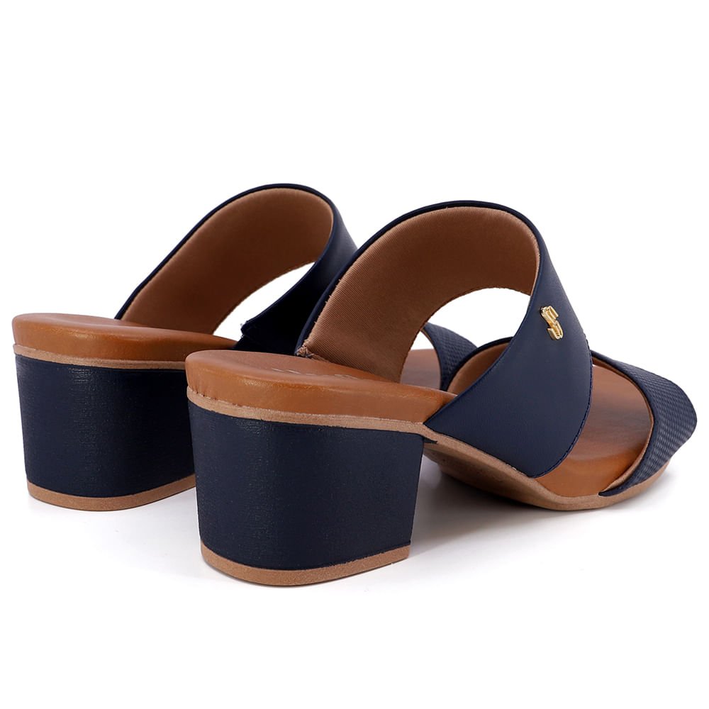 Tamanco Bloco Couro Azul Detalhe Texturizado Azul 3