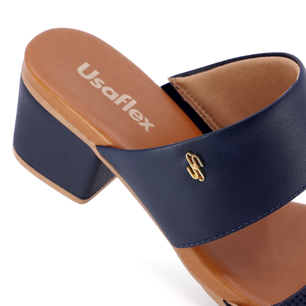 Tamanco Bloco Couro Azul Detalhe Texturizado Azul 4