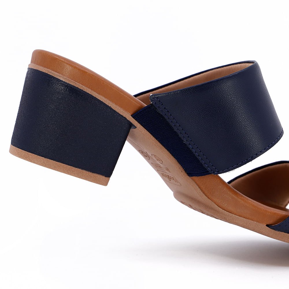 Tamanco Bloco Couro Azul Detalhe Texturizado Azul 5