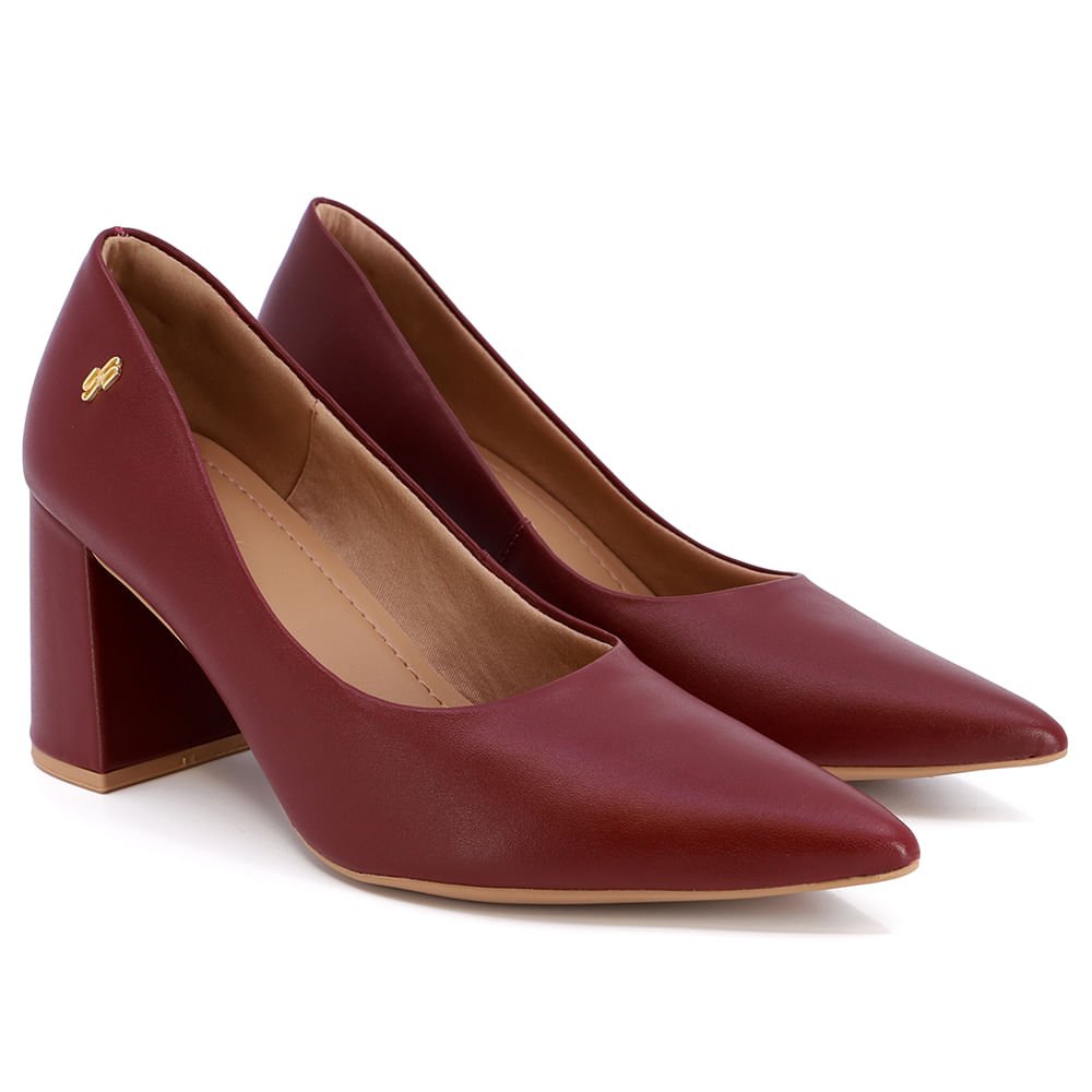 Scarpin Vermelho Couro Liso Bordô 2