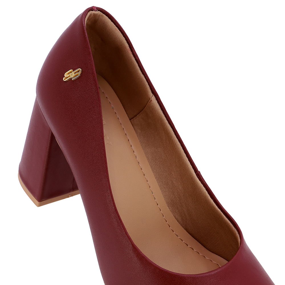 Scarpin Vermelho Couro Liso Bordô 4