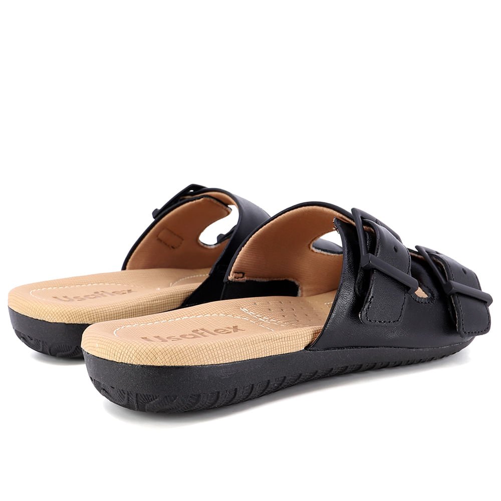 Tamanco Slide Preto Couro Detalhe Fivela Preto 3