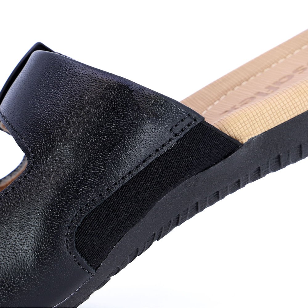 Tamanco Slide Preto Couro Detalhe Fivela Preto 5