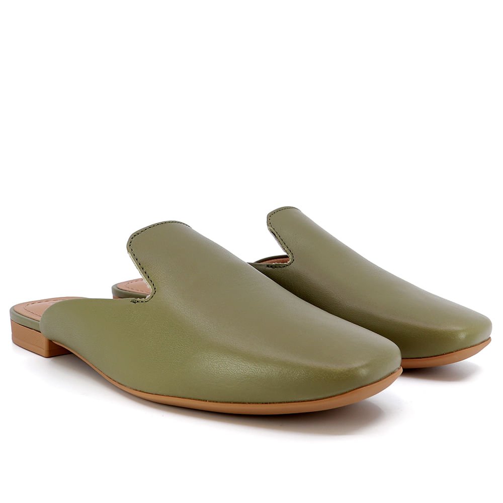 Mule Verde Militar Bico Quadrado Couro Verde 2