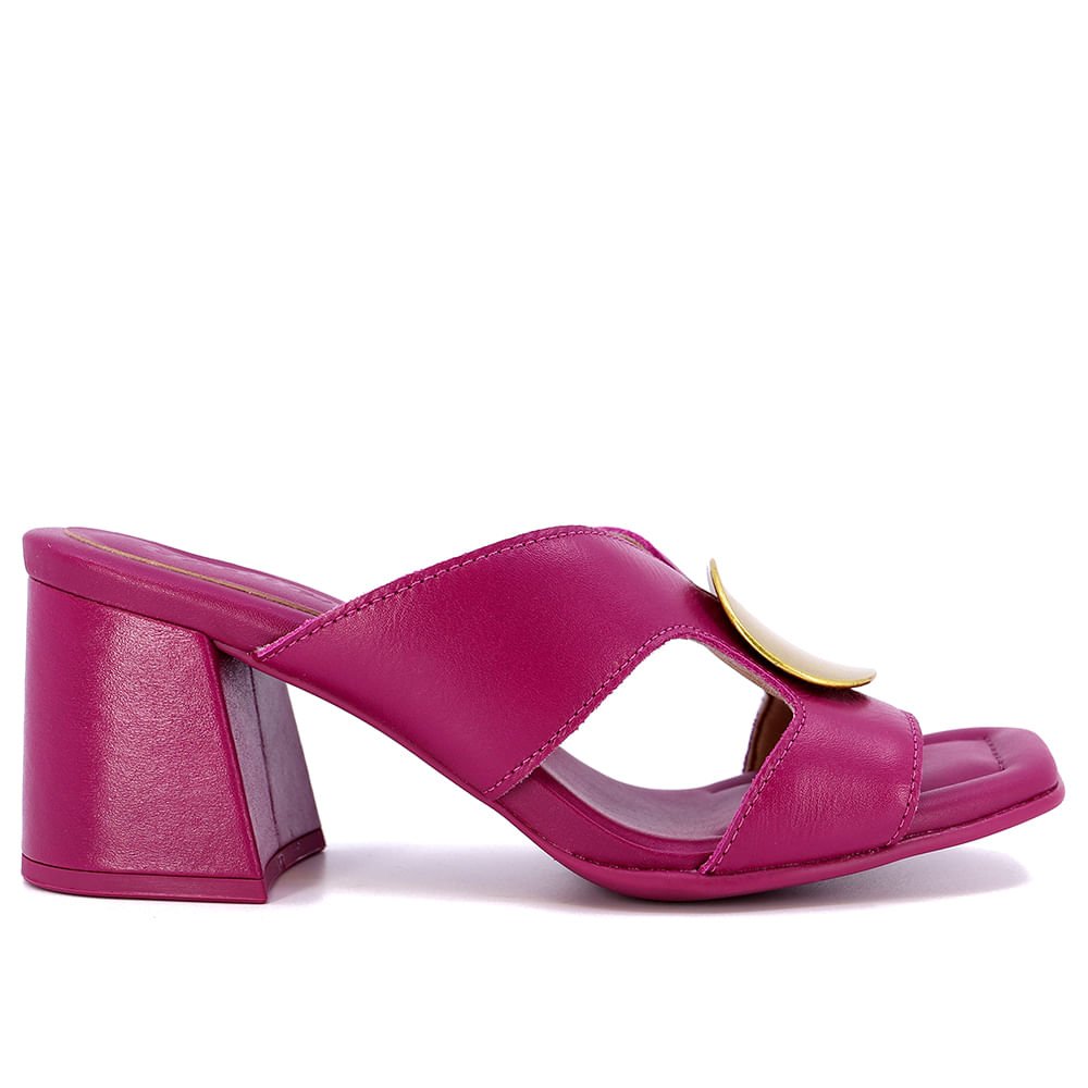 Tamanco Salto Bloco Couro Roxo Enfeite Roxo 1