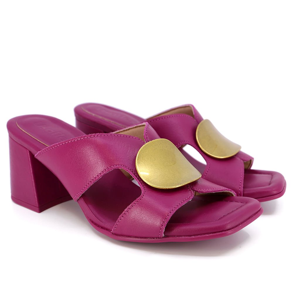 Tamanco Salto Bloco Couro Roxo Enfeite Roxo 2