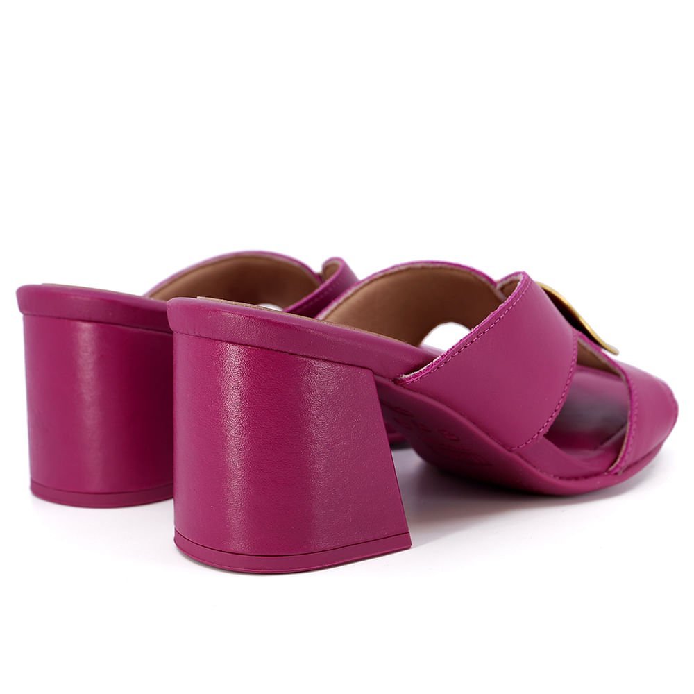 Tamanco Salto Bloco Couro Roxo Enfeite Roxo 3