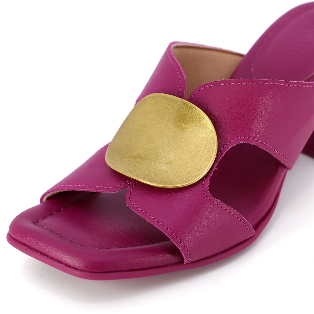 Tamanco Salto Bloco Couro Roxo Enfeite Roxo 4