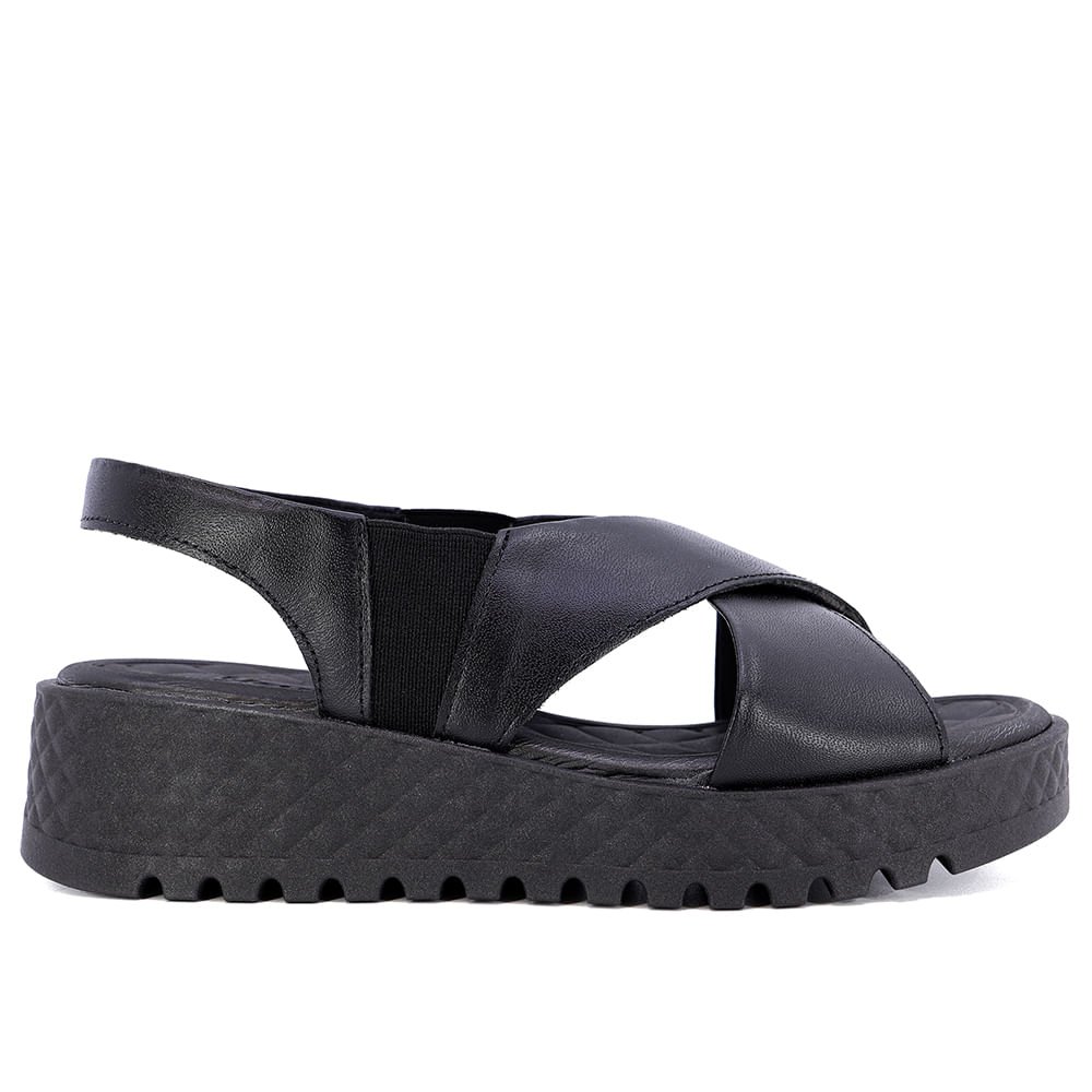 Sandália Plataforma Tratorada Couro Preta