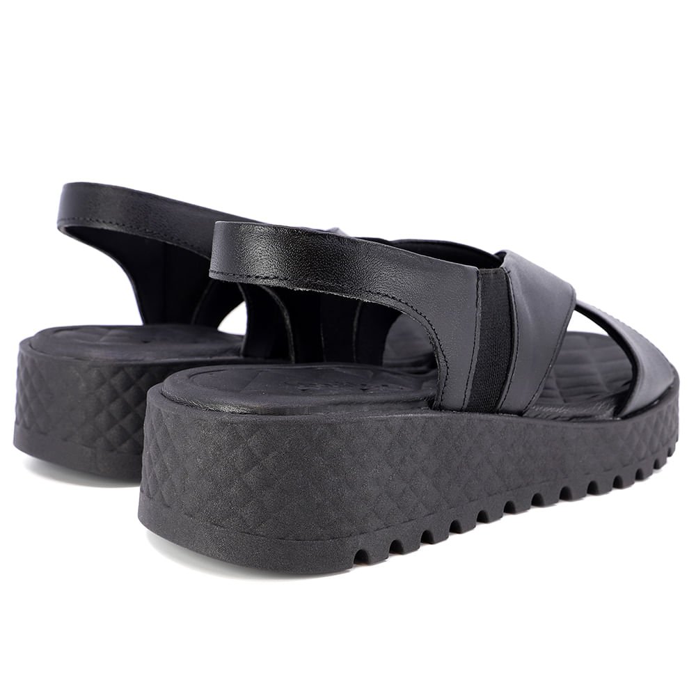 Sandália Plataforma Tratorada Couro Preta Preto 3